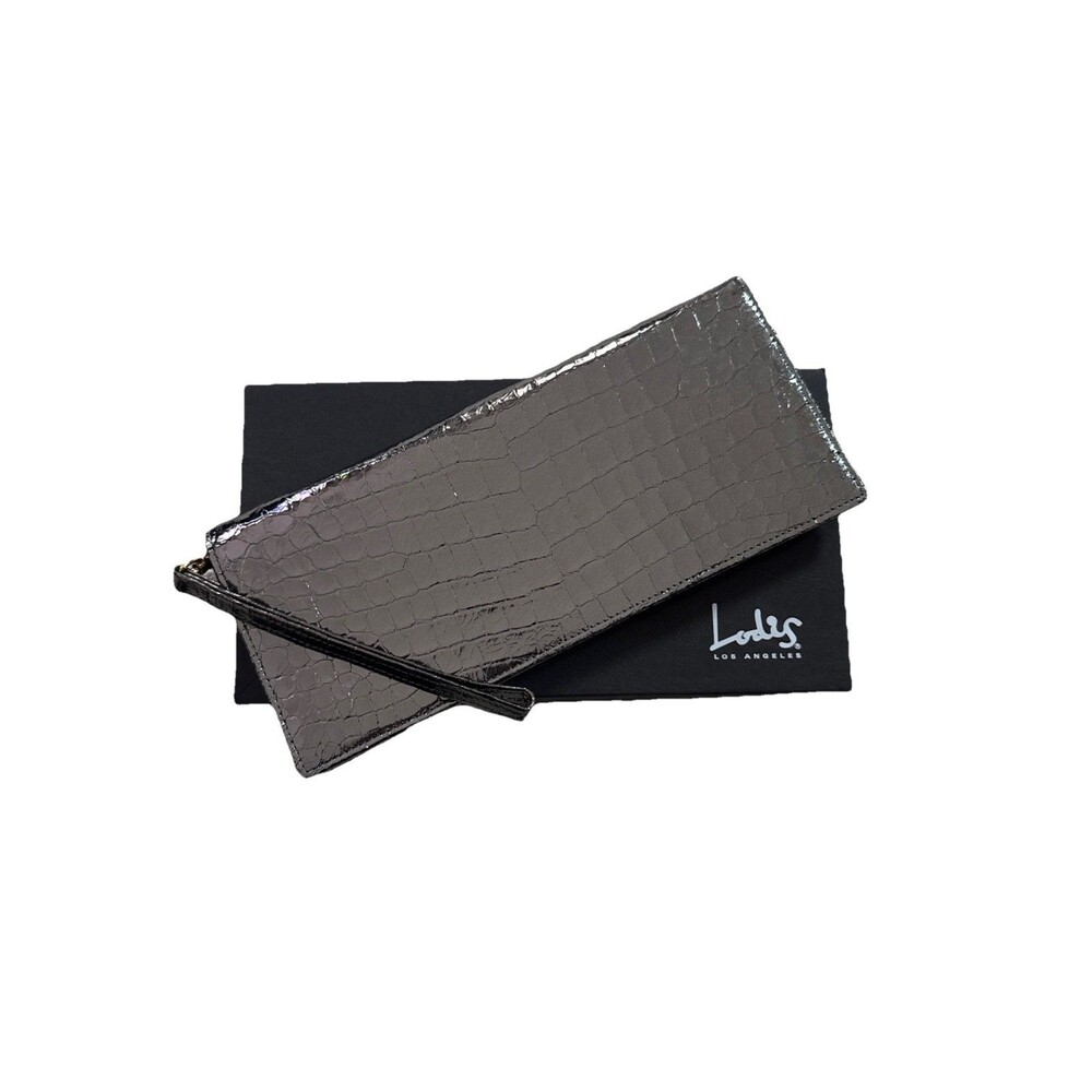 Lodis Metallic Silver Croc Embossed Leather Clutch Wristlet NWT w/ Box  $135